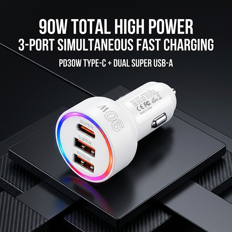 Usb C Power Adapter - 90W Autolader Adapter met Multi-Color LED
